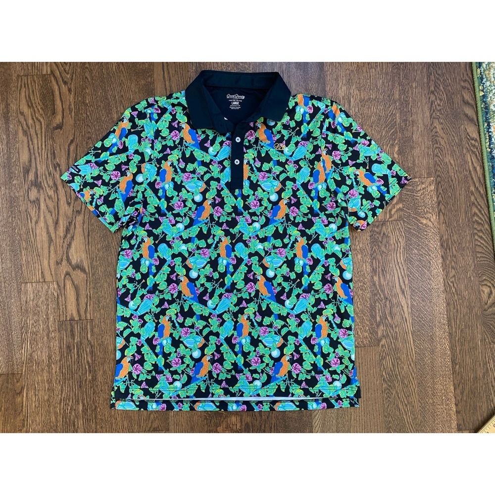 Good Good Golf Mens Short Sleeve Performance Polo Large Birds & Bogeys Tropical - Picture 2 of 7